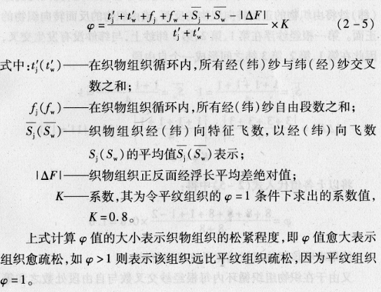 组织系数ψ如何表示?如何用其鉴别织物组织的松紧程度?